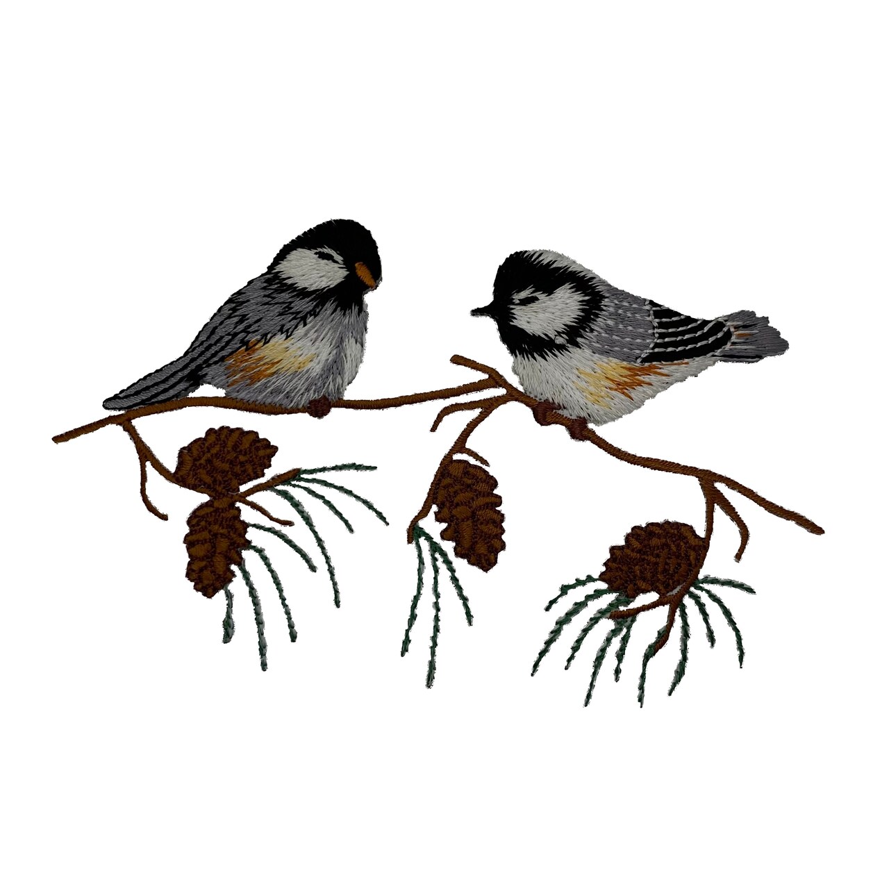 Two Chickadees on a Branch, Birds, Nature, Embroidered, Iron on Patch